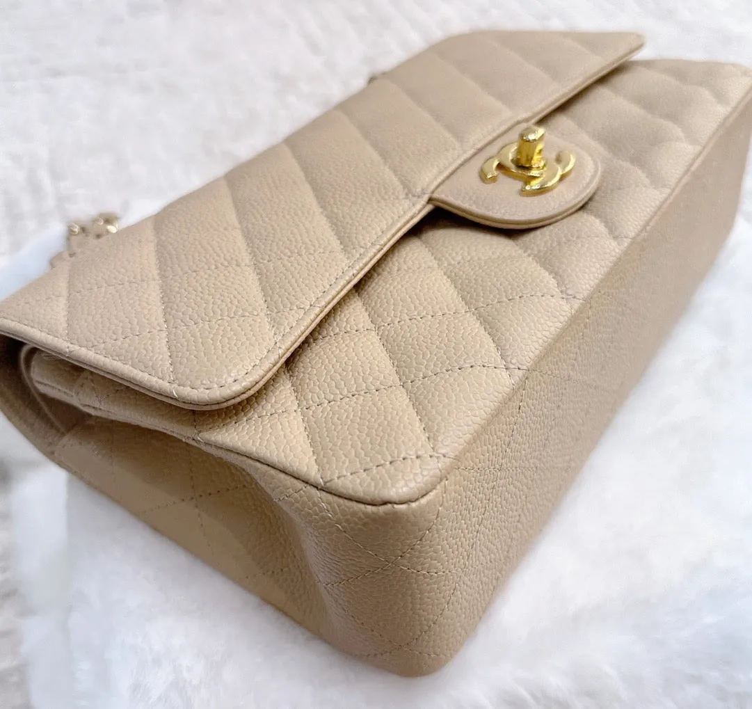 Chanel Classic Flap Medium Beige Clair GHW Caviar