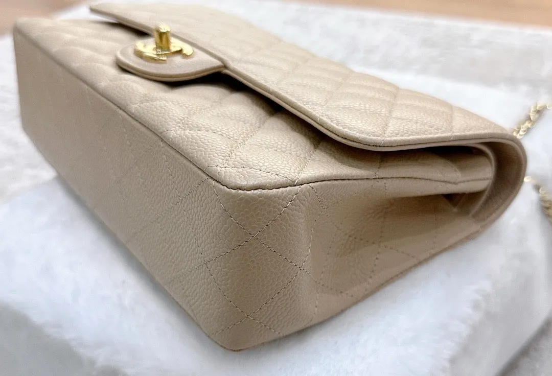Chanel Classic Flap Medium Beige Clair GHW Caviar