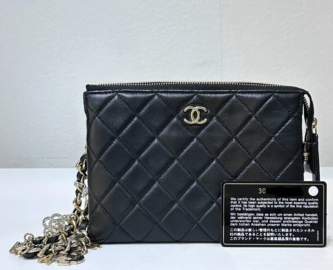 Chanel Coco Charms Quilted Pouch Bag Black