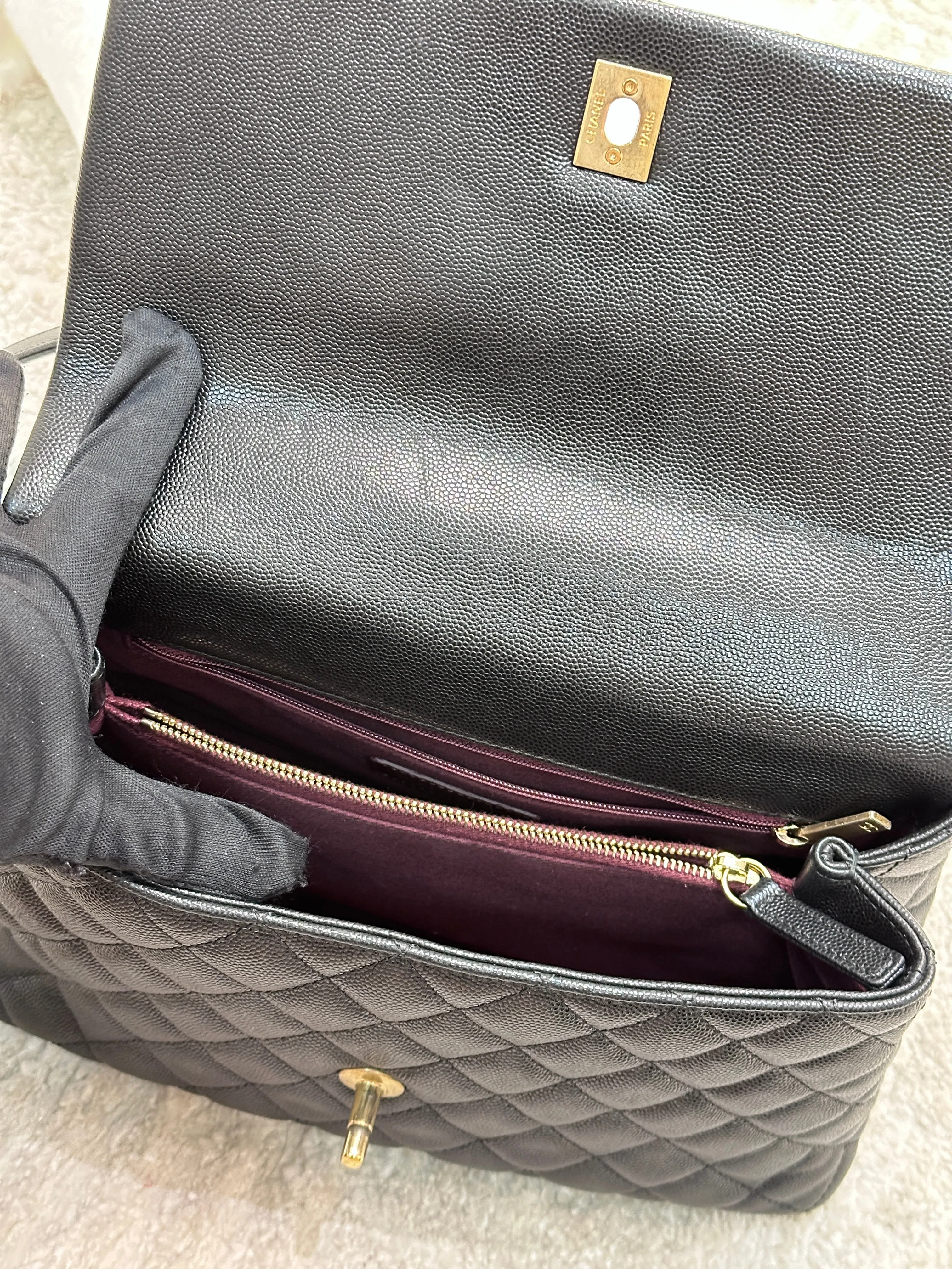 Chanel Coco Handle Cuir Matelasse Caviar Noir