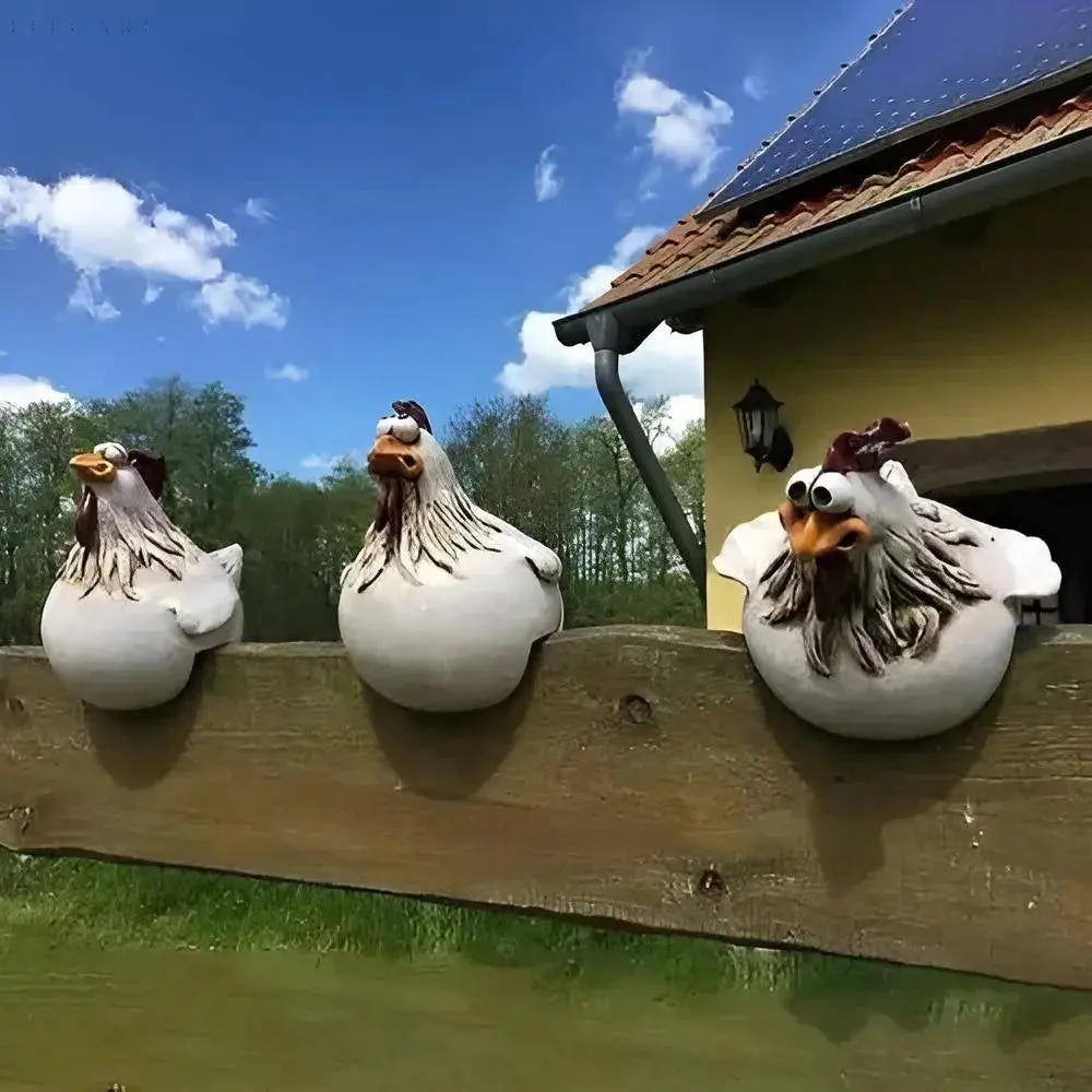 ChickChuckle Skulpturen - Keramische Hühnerfiguren für Garten und Zaun