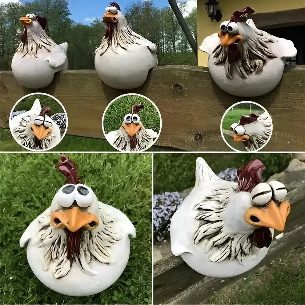 ChickChuckle Skulpturen - Keramische Hühnerfiguren für Garten und Zaun