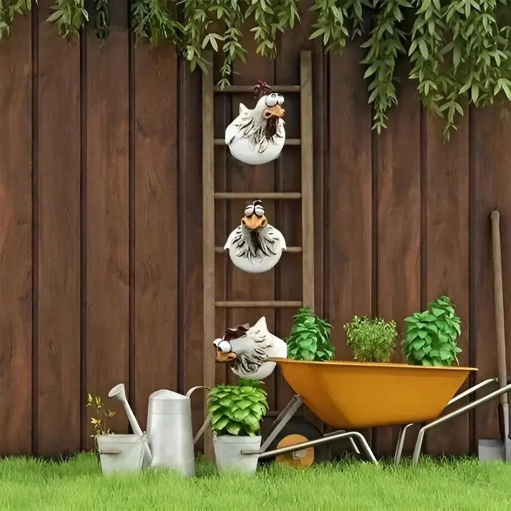 ChickChuckle Skulpturen - Keramische Hühnerfiguren für Garten und Zaun