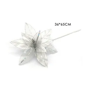 Christmas Artificial Flower White with Silver Glitter 65cm