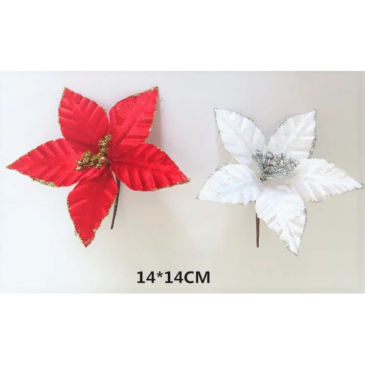 Christmas Artificial Flower with Glitter 14cm