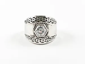 Classic Mesh Design With Center CZ Band Silver Ring