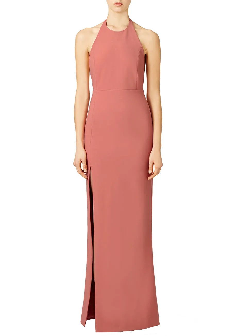 Coral Pink Ventus Halter Neck Backless Gown