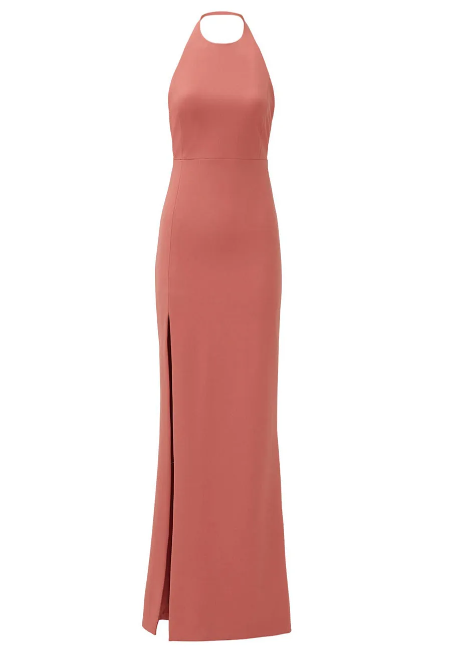 Coral Pink Ventus Halter Neck Backless Gown