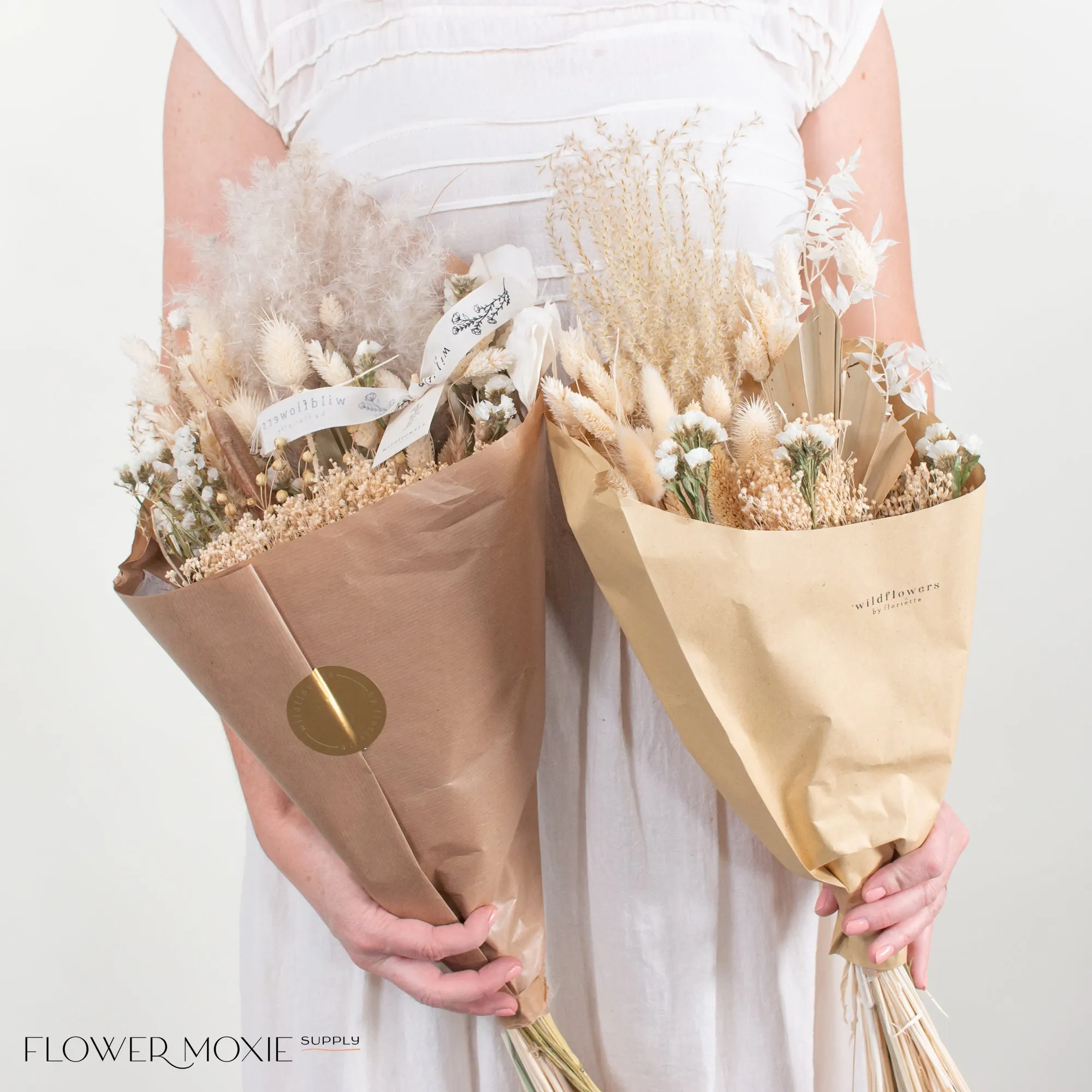 Cream and Beige Boho Wildflower Dried Bouquet - Large