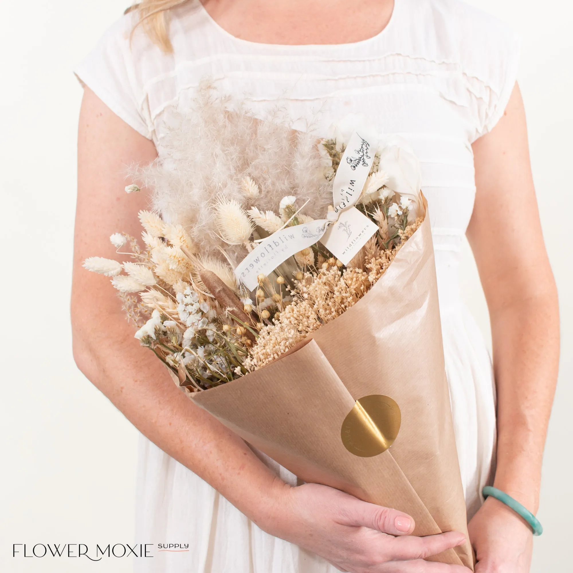Cream and Beige Boho Wildflower Dried Bouquet - Large