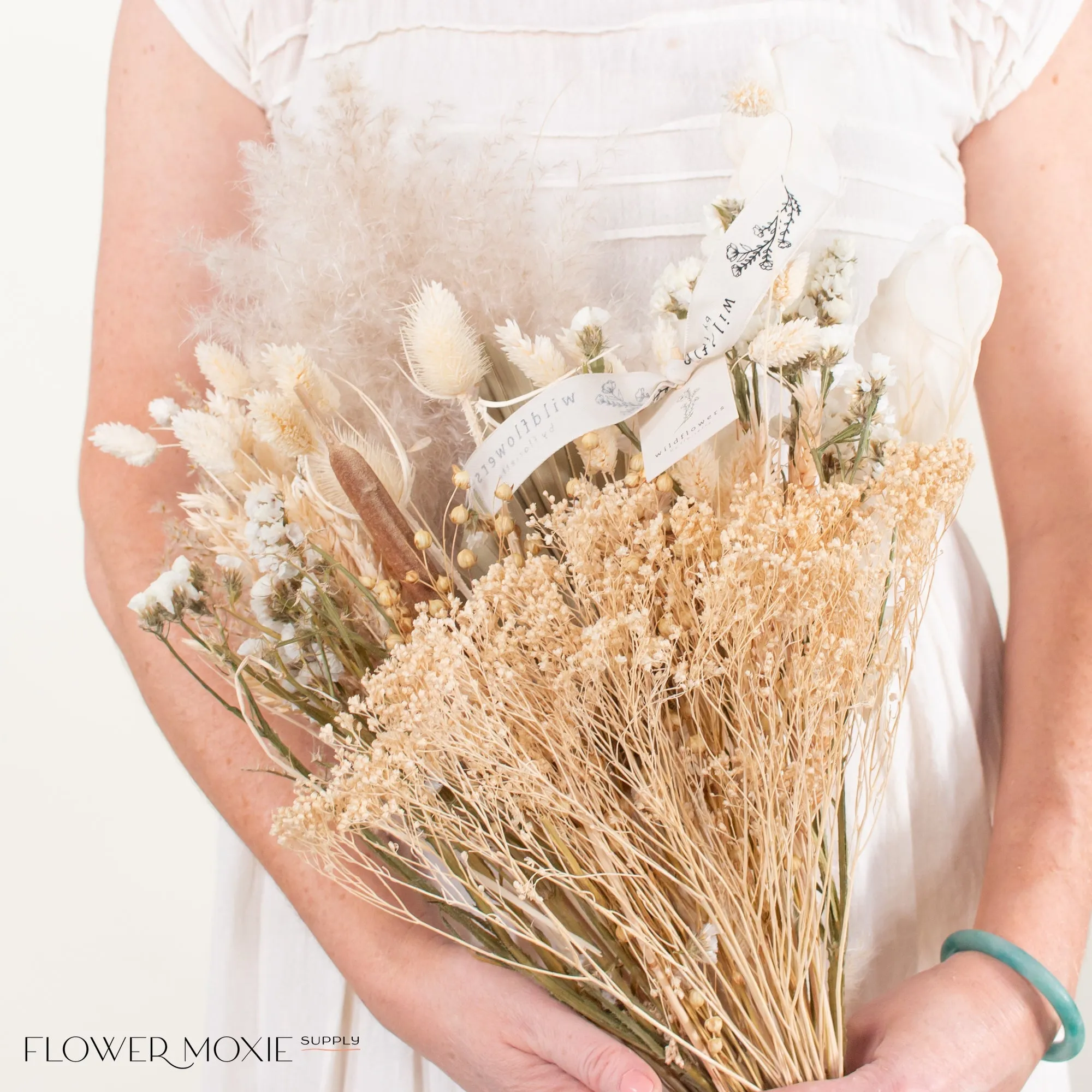 Cream and Beige Boho Wildflower Dried Bouquet - Large