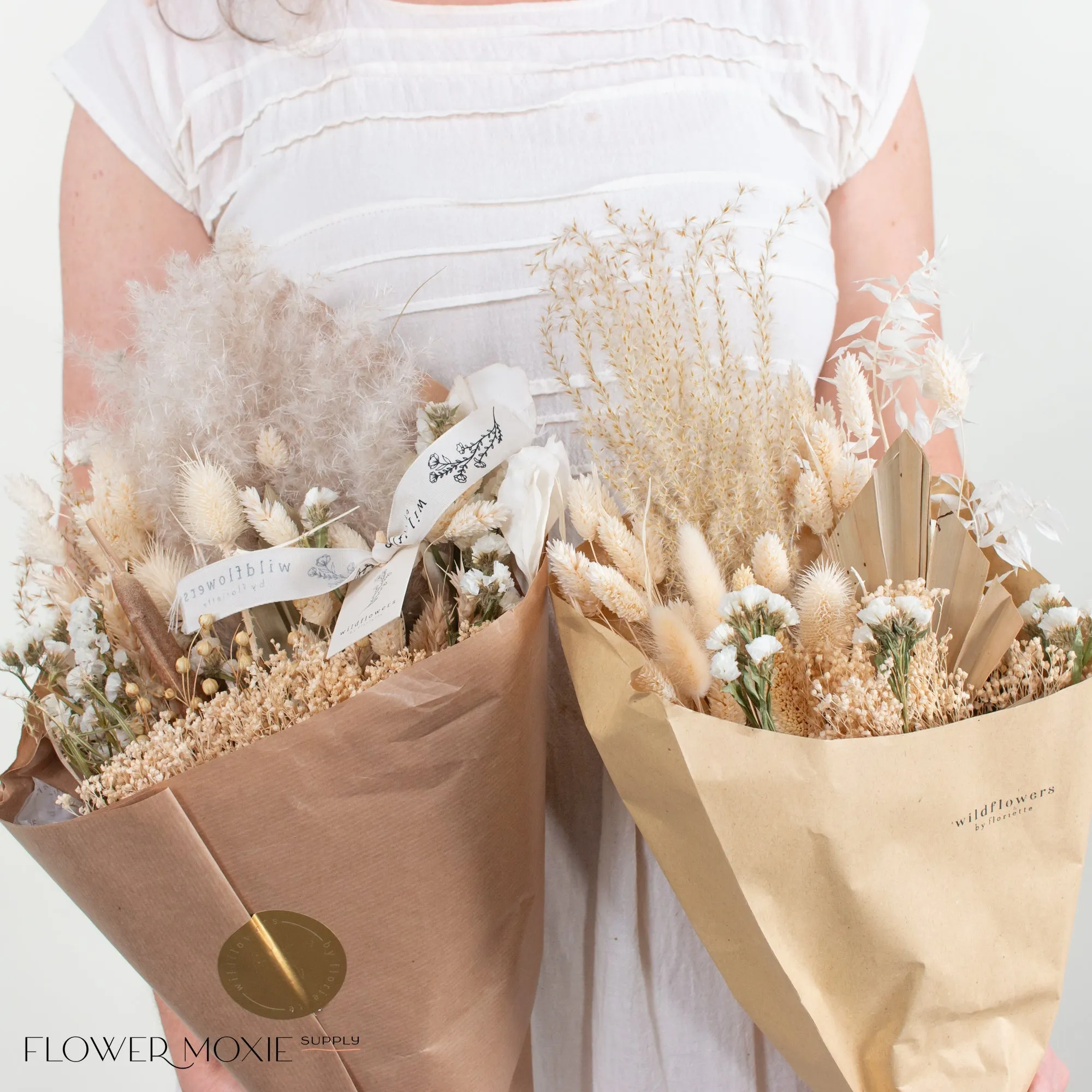 Cream and Beige Boho Wildflower Dried Bouquet - Large