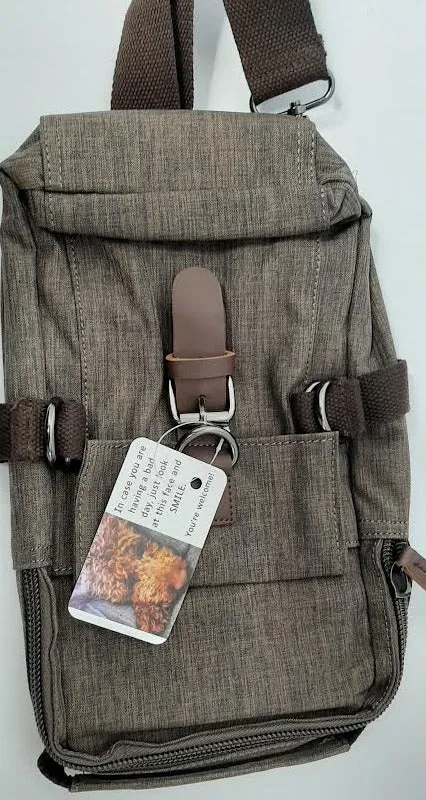 Cross Body Canvas Backpack-Brown-Vs mg1012