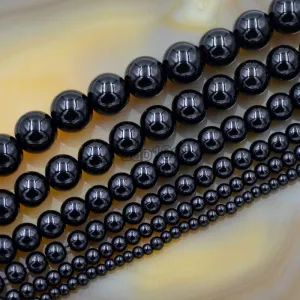 Czech Black Satin Luster Glass Pearl Round Beads on a 15.5" Strand