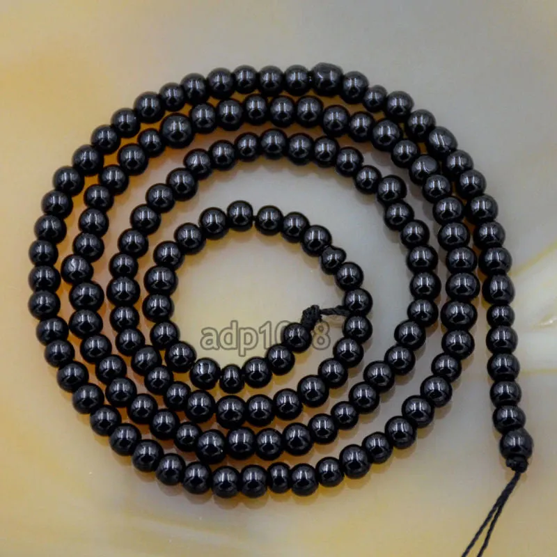 Czech Black Satin Luster Glass Pearl Round Beads on a 15.5" Strand