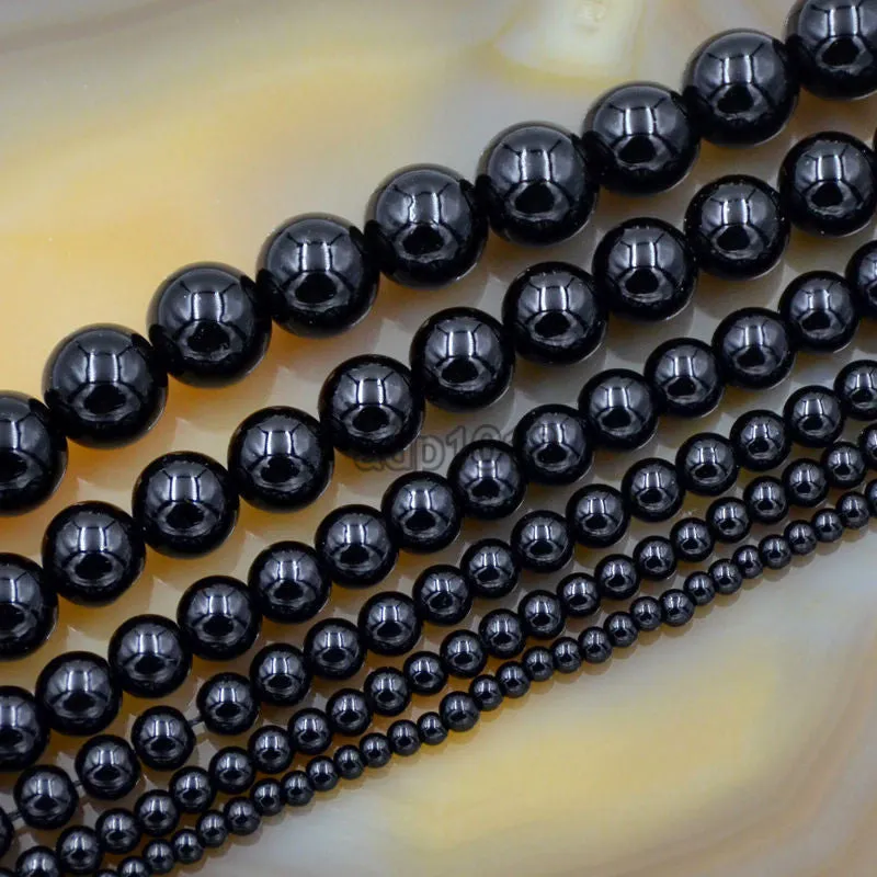 Czech Black Satin Luster Glass Pearl Round Beads on a 15.5" Strand