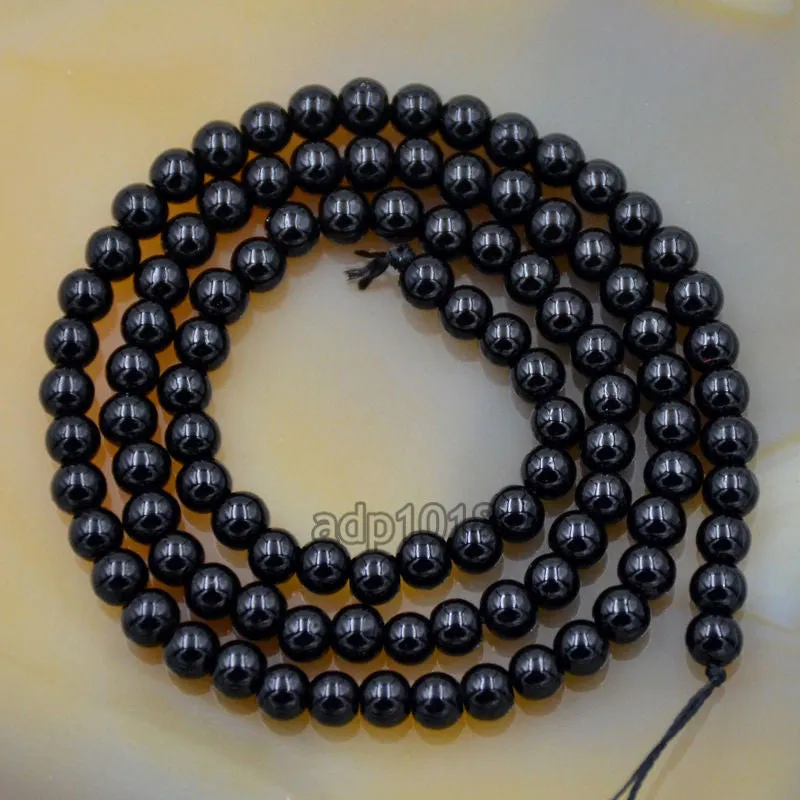 Czech Black Satin Luster Glass Pearl Round Beads on a 15.5" Strand