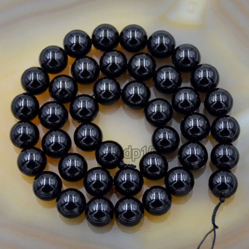 Czech Black Satin Luster Glass Pearl Round Beads on a 15.5" Strand