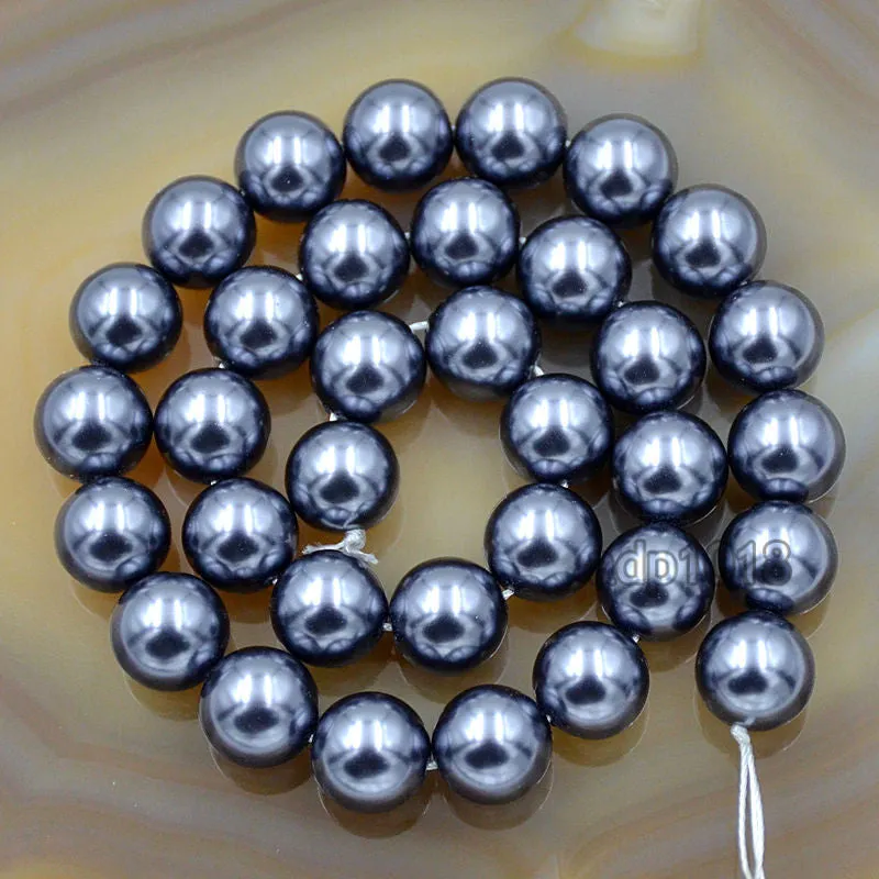 Czech Dark Grey Satin Luster Glass Pearl Round Beads on a 15.5" Strand
