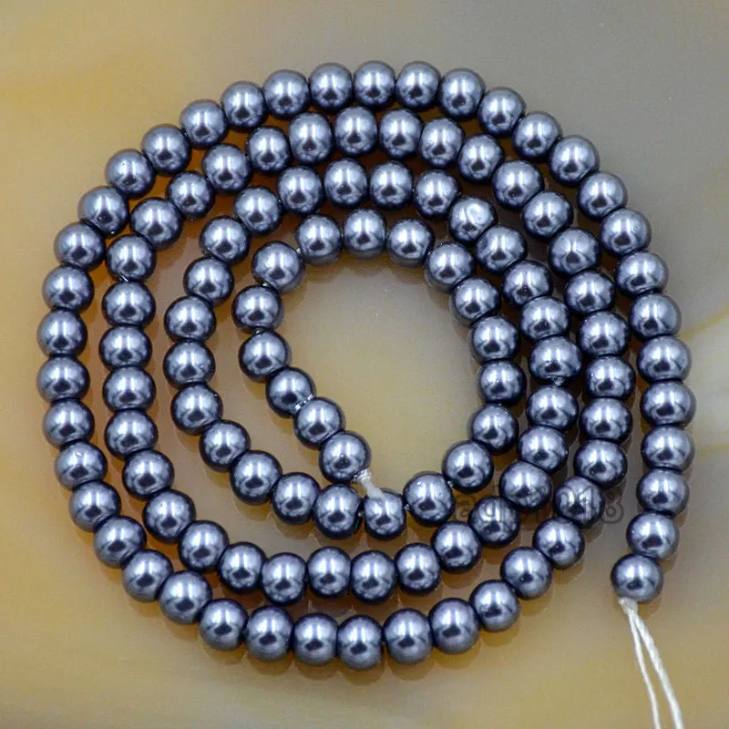 Czech Dark Grey Satin Luster Glass Pearl Round Beads on a 15.5" Strand