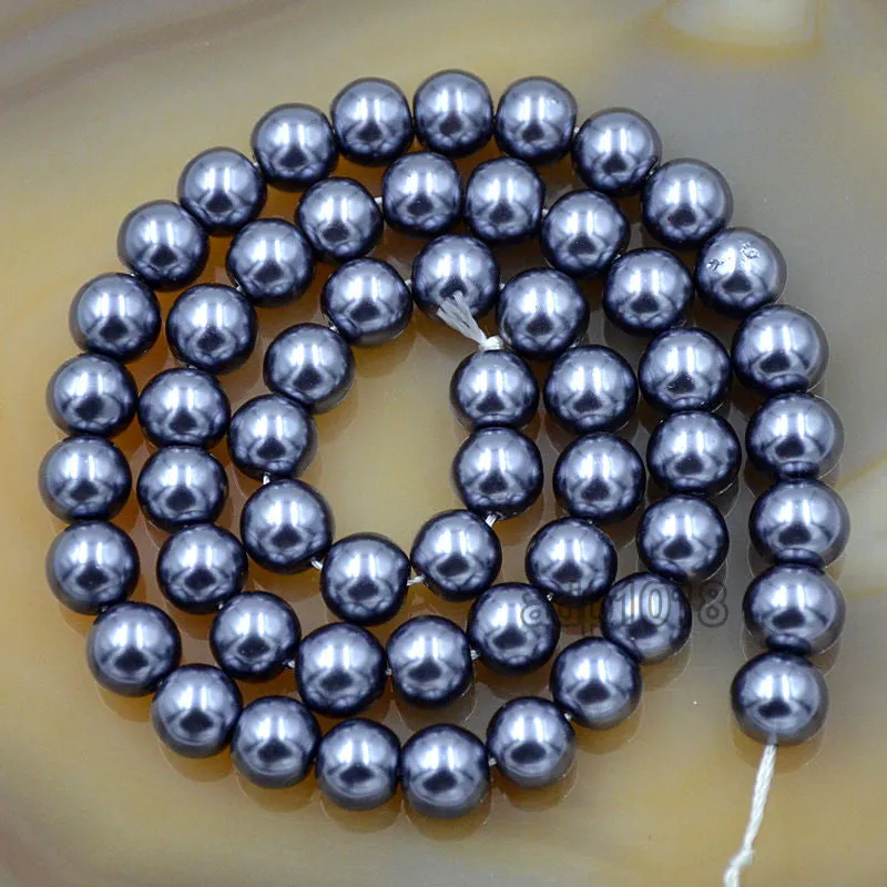 Czech Dark Grey Satin Luster Glass Pearl Round Beads on a 15.5" Strand