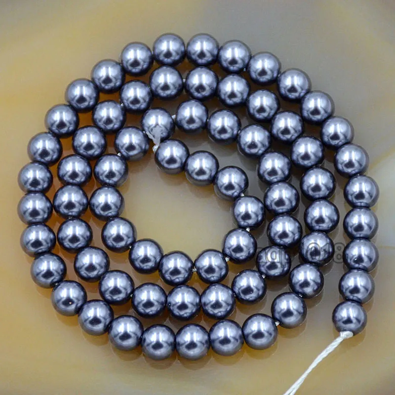 Czech Dark Grey Satin Luster Glass Pearl Round Beads on a 15.5" Strand
