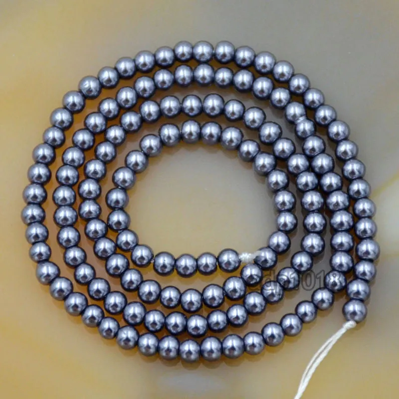 Czech Dark Grey Satin Luster Glass Pearl Round Beads on a 15.5" Strand