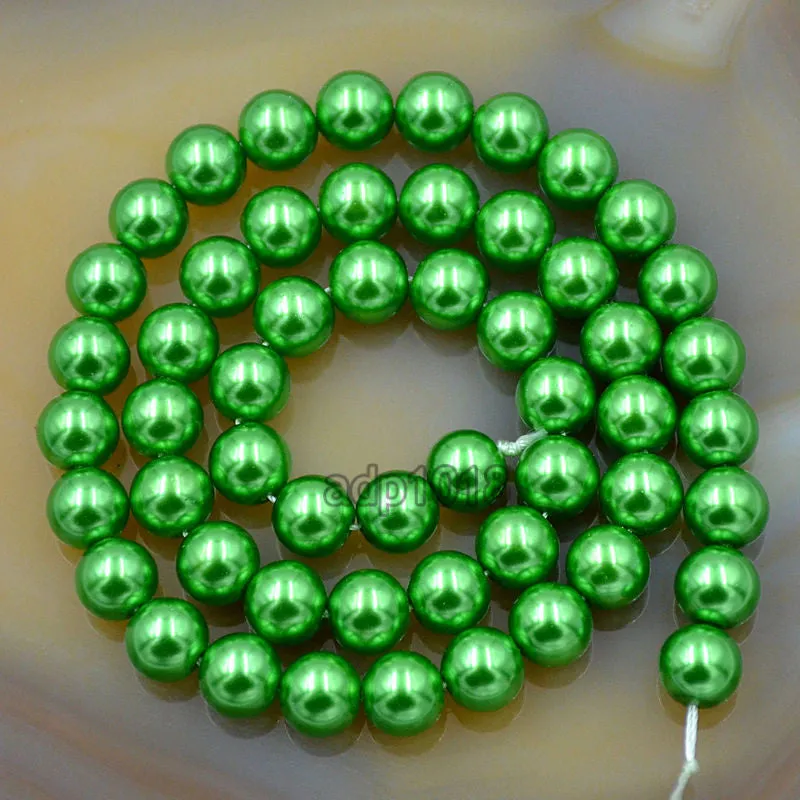 Czech Green Satin Luster Glass Pearl Round Beads on a 15.5" Strand