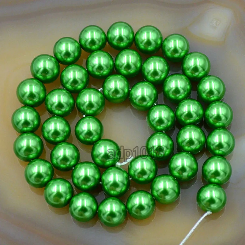 Czech Green Satin Luster Glass Pearl Round Beads on a 15.5" Strand