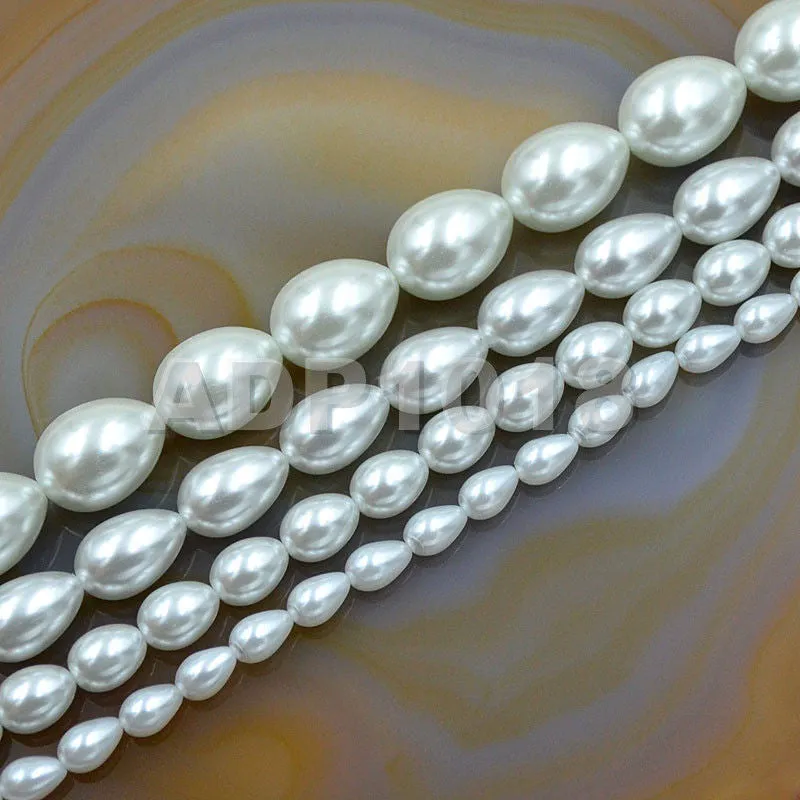 Czech Satin Luster Glass Pearl Pear Teardrop Loose Beads on a 15.5" Strand