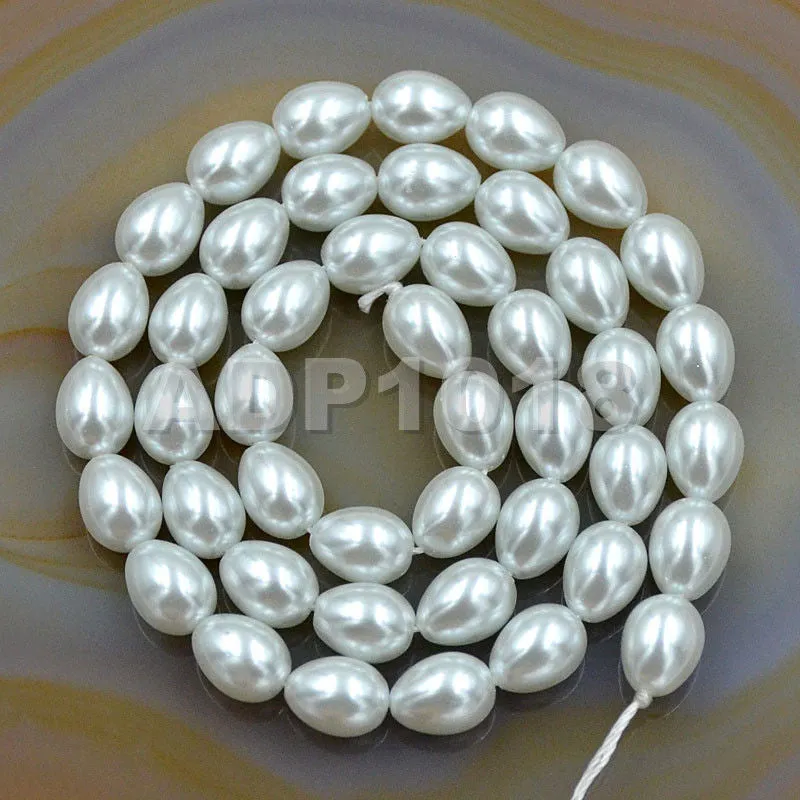 Czech Satin Luster Glass Pearl Pear Teardrop Loose Beads on a 15.5" Strand