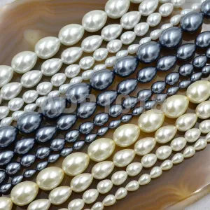 Czech Satin Luster Glass Pearl Pear Teardrop Loose Beads on a 15.5" Strand