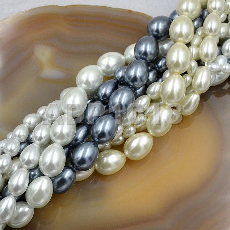 Czech Satin Luster Glass Pearl Pear Teardrop Loose Beads on a 15.5" Strand