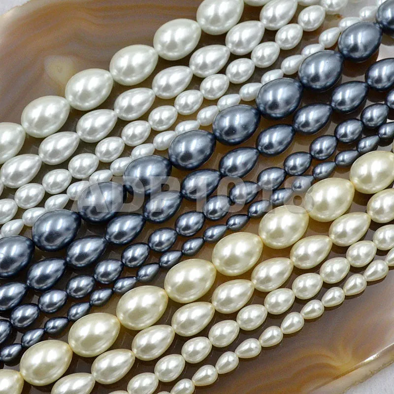 Czech Satin Luster Glass Pearl Pear Teardrop Loose Beads on a 15.5" Strand