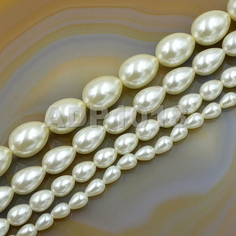 Czech Satin Luster Glass Pearl Pear Teardrop Loose Beads on a 15.5" Strand