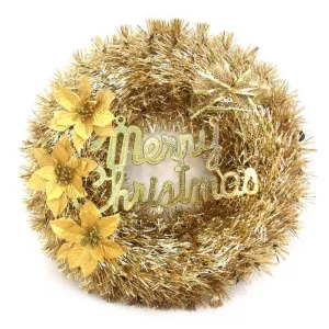 Deluxe Gold Tinsel Wreath with Merry Christmas Sign