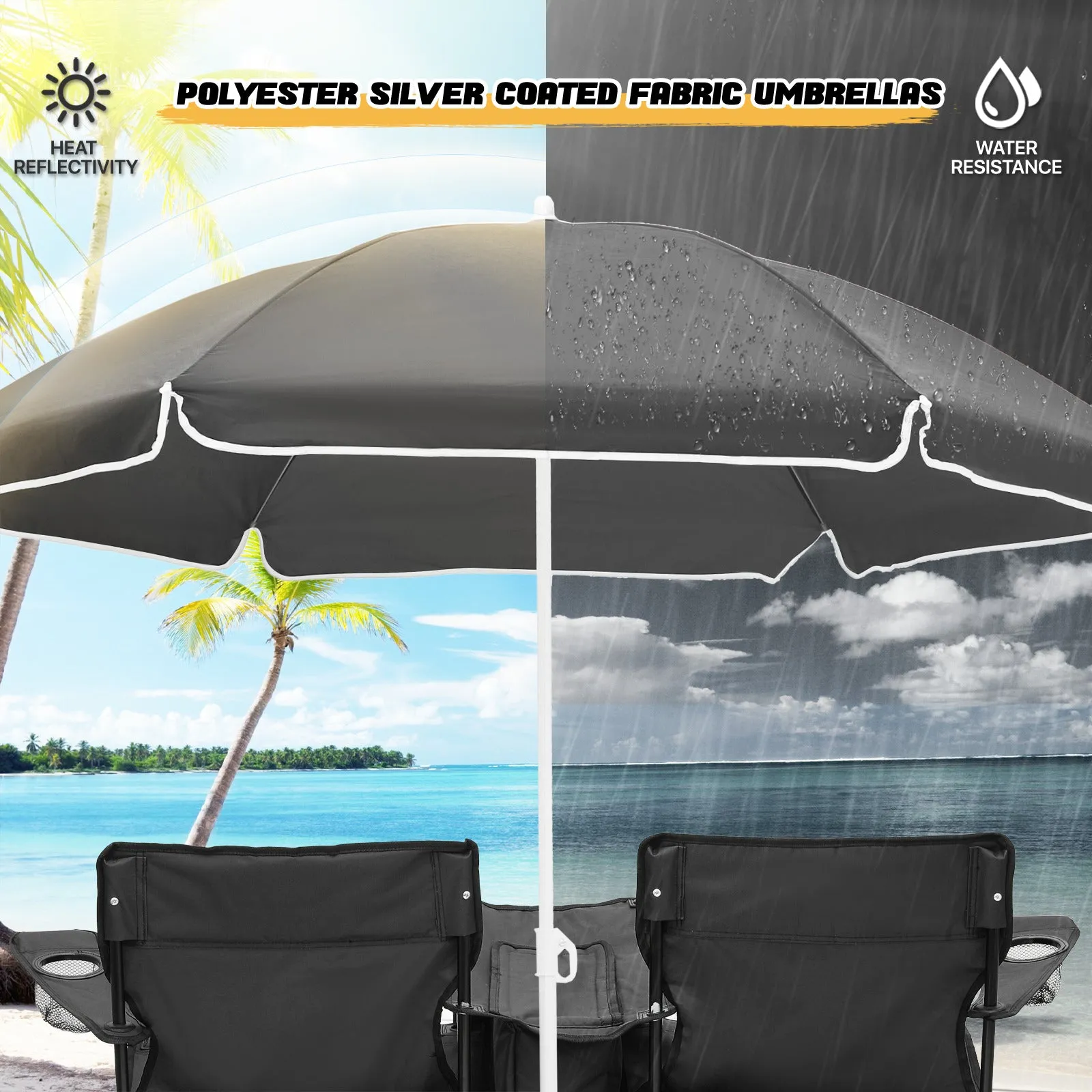 Double Chair With Umbrella - Steel Tube - Oxford Fabric