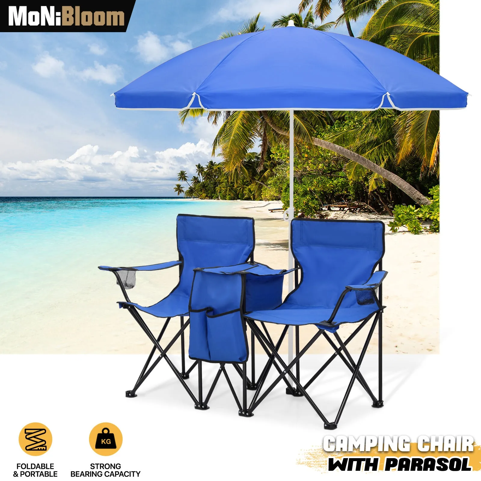 Double Chair With Umbrella - Steel Tube - Oxford Fabric