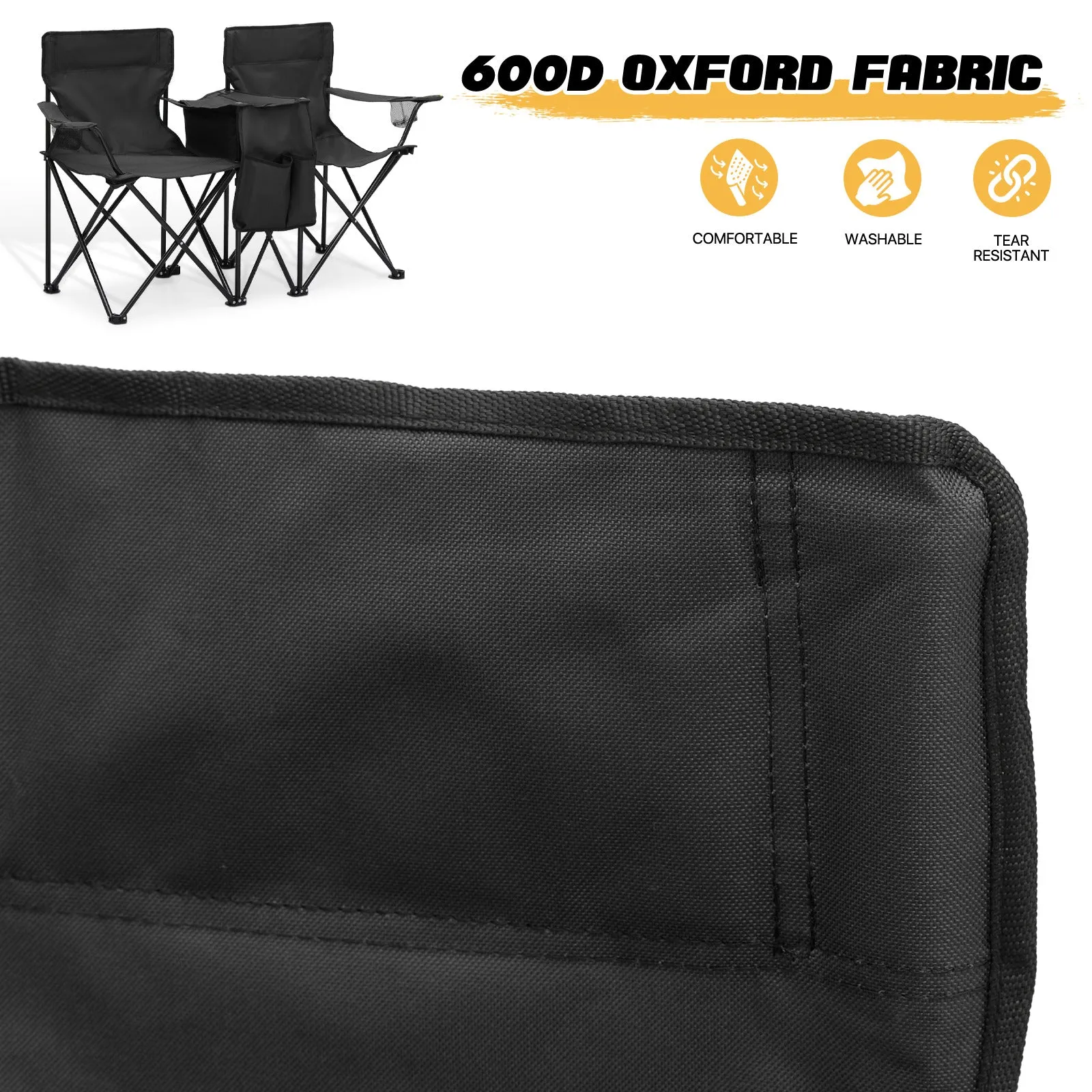 Double Chair With Umbrella - Steel Tube - Oxford Fabric