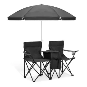 Double Chair With Umbrella - Steel Tube - Oxford Fabric