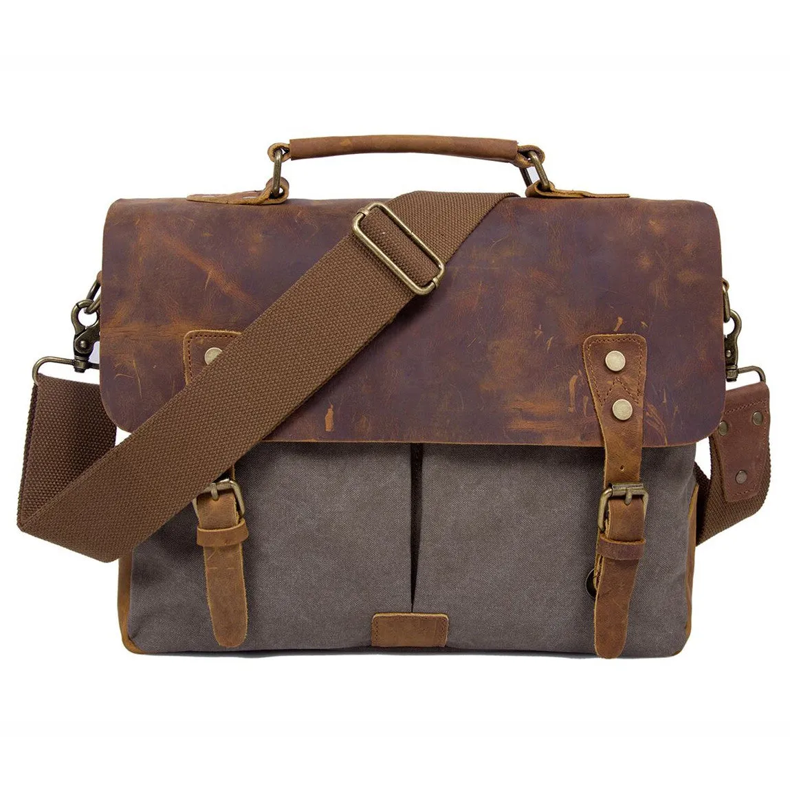ECOSUSI Unisex Vintage Canvas Leather 14" Laptop Messenger Bags Travelling Shoulder Bag Satchel Bag