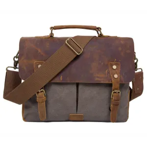 ECOSUSI Unisex Vintage Canvas Leather 14" Laptop Messenger Bags Travelling Shoulder Bag Satchel Bag