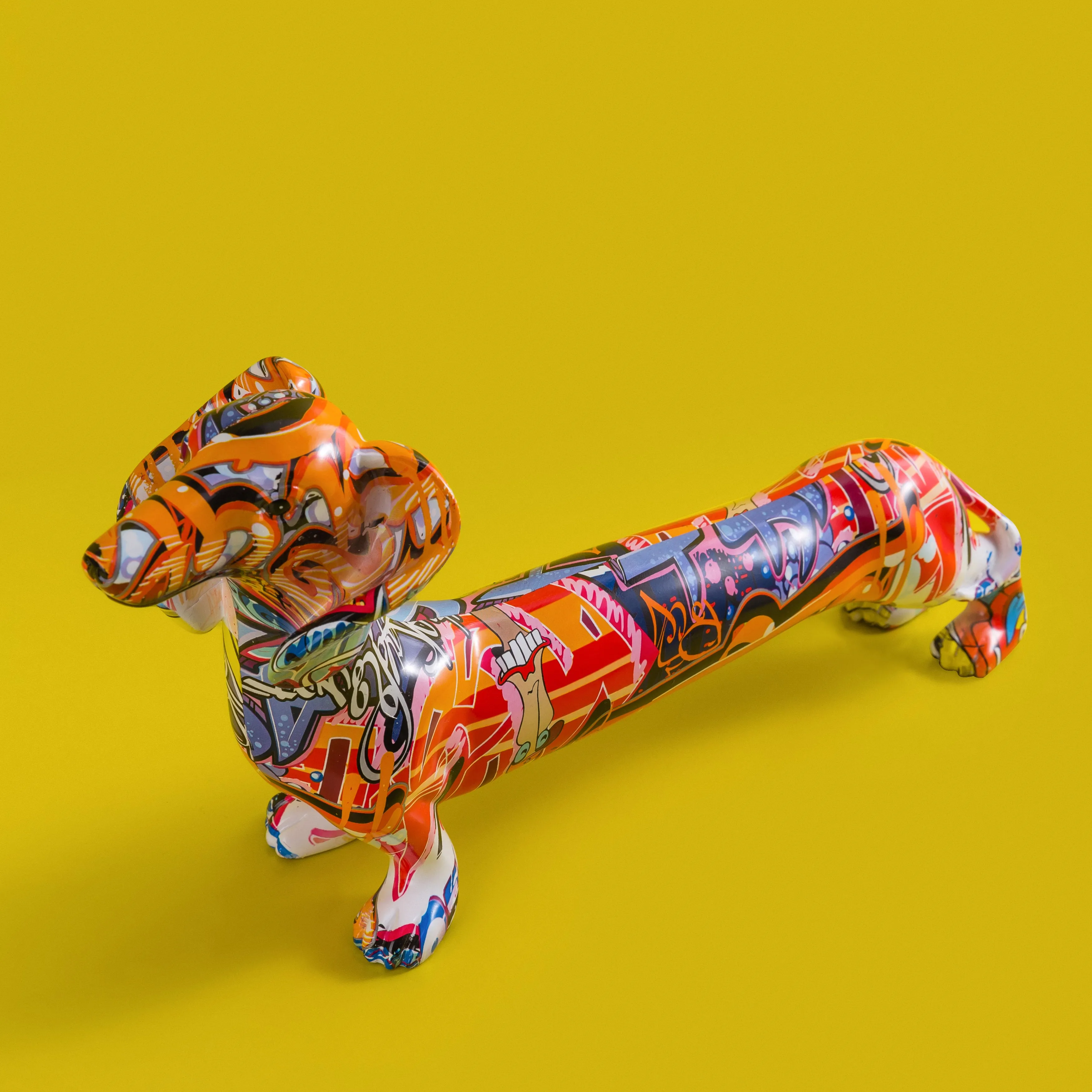 Elegant Graffiti Dachshund Sculpture Figurine Art