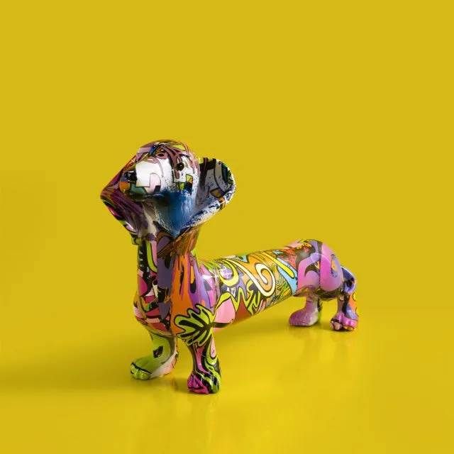 Elegant Graffiti Dachshund Sculpture Figurine Art