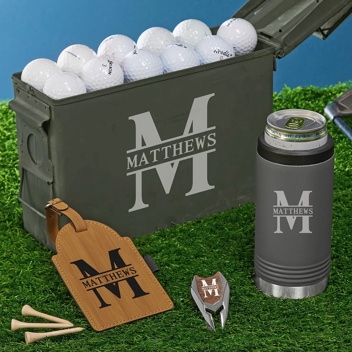 Engraved 30 Cal Ammo Box, Gunmetal Can Cooler - Golf Gifts