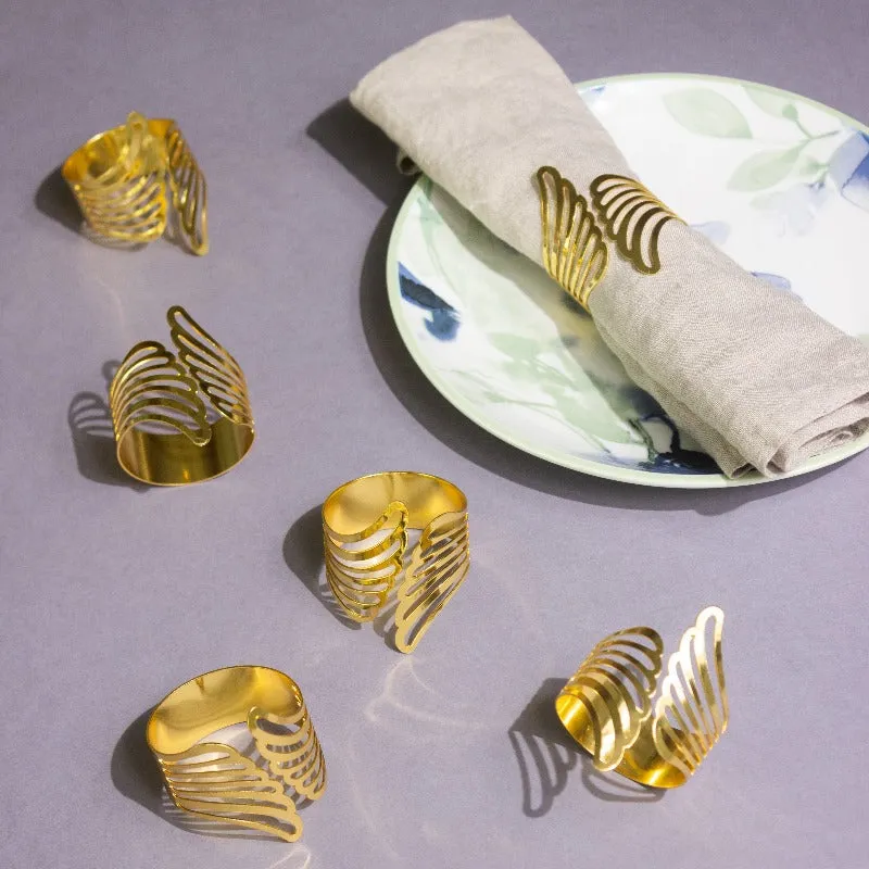 Feather Essence Gold Napkin Rings (Set of 6)