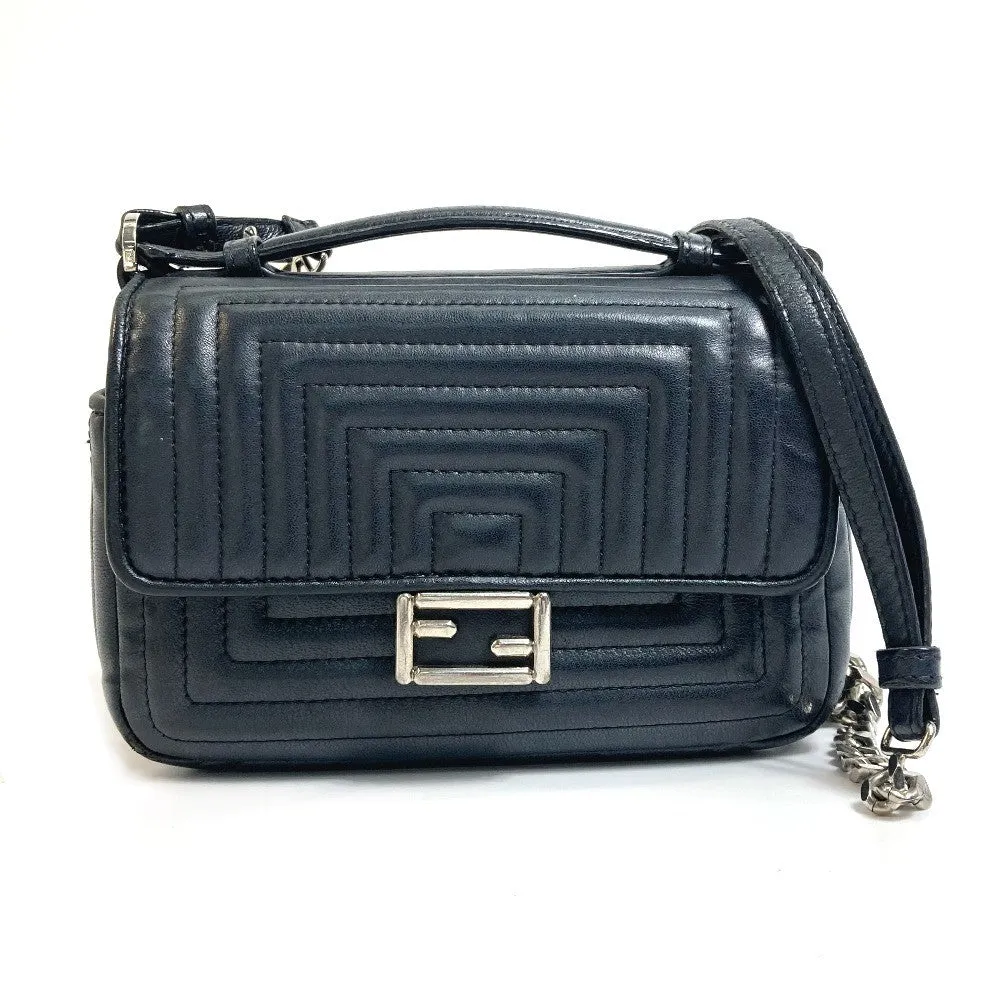 FENDI Shoulder Bag 8M0371 leather black Pochette Crossbody Double micro baguette Women Used