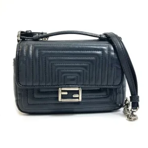 FENDI Shoulder Bag 8M0371 leather black Pochette Crossbody Double micro baguette Women Used