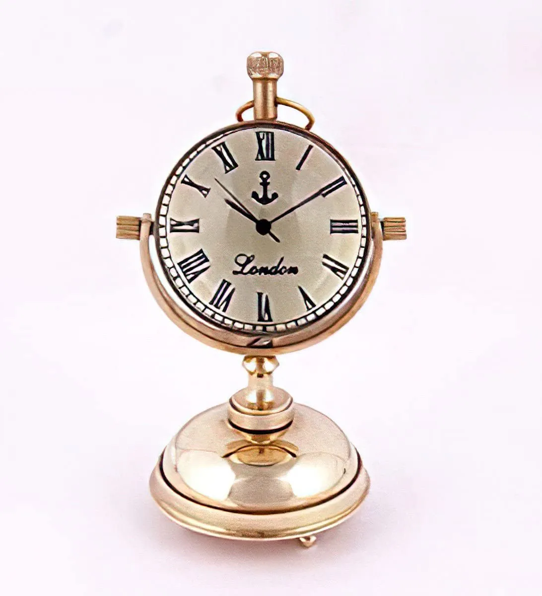 FH FamousHub| Handmade Brass 2 Inch Dial Size Antique Look Table Clock, Raised Up Dial 5 Inch Clock.