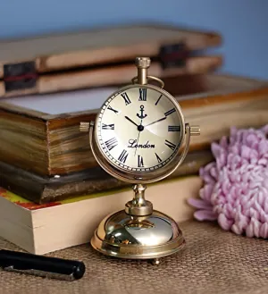 FH FamousHub| Handmade Brass 2 Inch Dial Size Antique Look Table Clock, Raised Up Dial 5 Inch Clock.